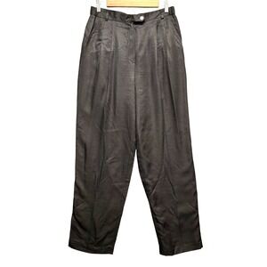 Vintage Pleated Trousers Womens 29 Black Silk Cotton Blend Straight Leg Pants